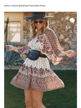 lovestitch Cream Bohemian Floral Mini Dress